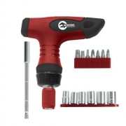 Отвертка Т-образная реверсивная с цанговым зажимом, комплектом насадок 15 ед. INTERTOOL VT-1015